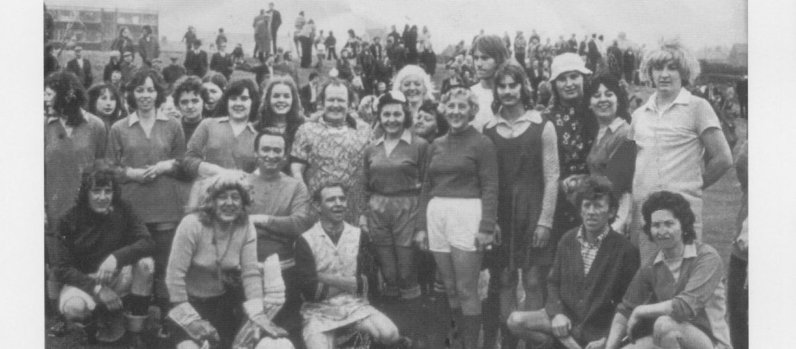 Lads and Lasses after there epic football match on the English Martyrs School Football pitch. Early 1980s image